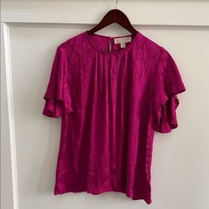 MICHAEL Michael Kors Deep Fuchsia Short Sleeve Statement Blouse • NWT • Size L